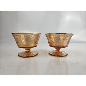 Set of 2  Federal Marigold Carnival Normandie Bouquet‎ & Lattice Sherbet Cups